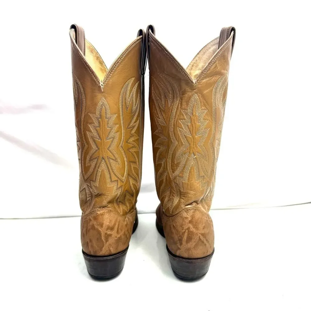 Justin Mens Cowboy Boots Tan Exotic Leather Western Men’s Size 7 D